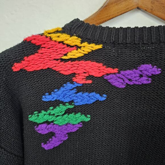 VTG RARE Bold Multicolor Chunky Knit Sz Large Retro Artsy 80s 90s Streetwear - Picture 6 of 12